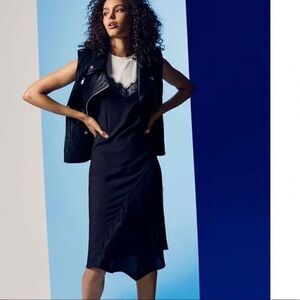 NWT DKNY Mixed-Media Midi Dress medium Lace Colorblock black white party‎